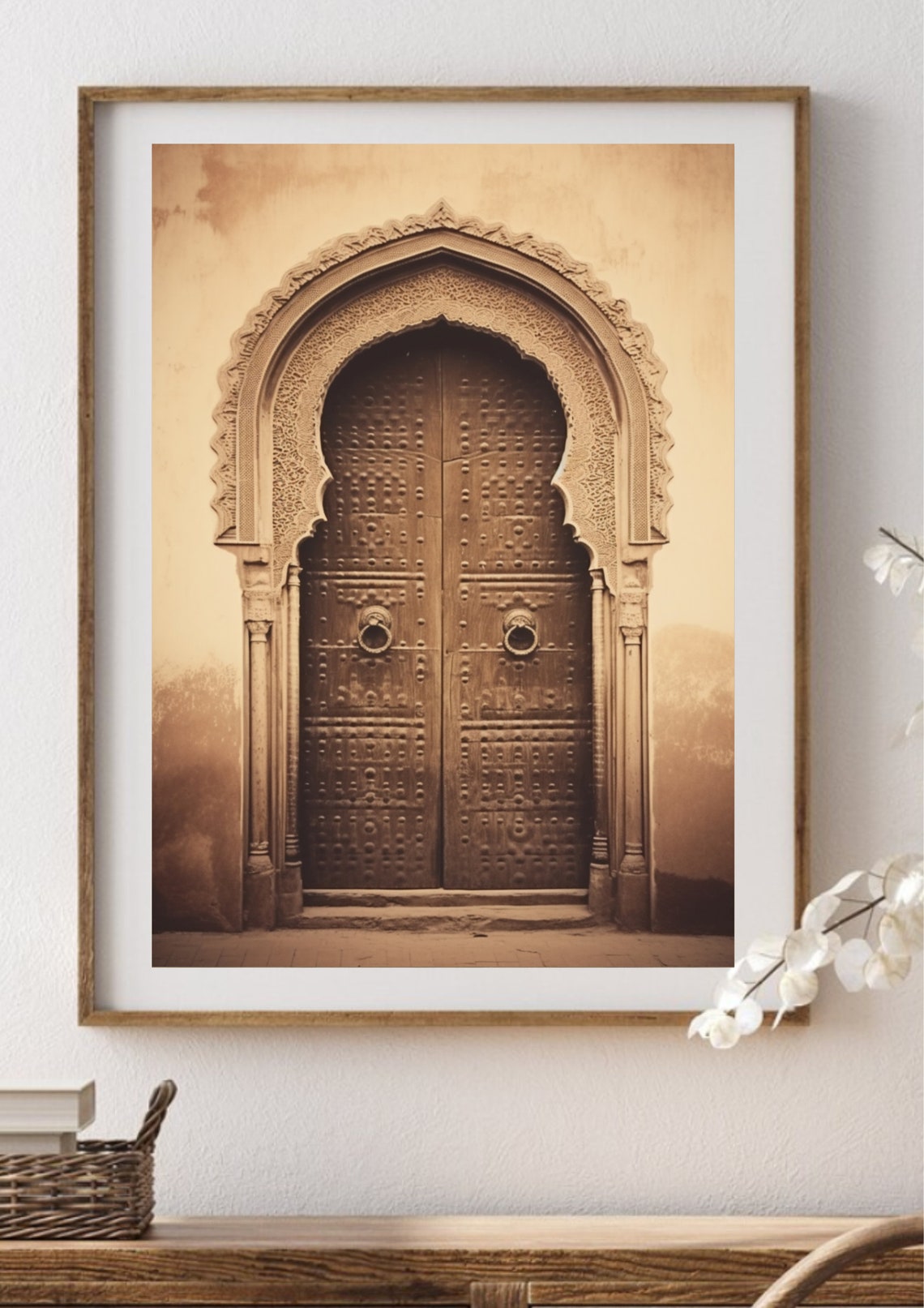 Moroccan Arched Studded Door Sepia Architectural Photo Poster - Image 2
