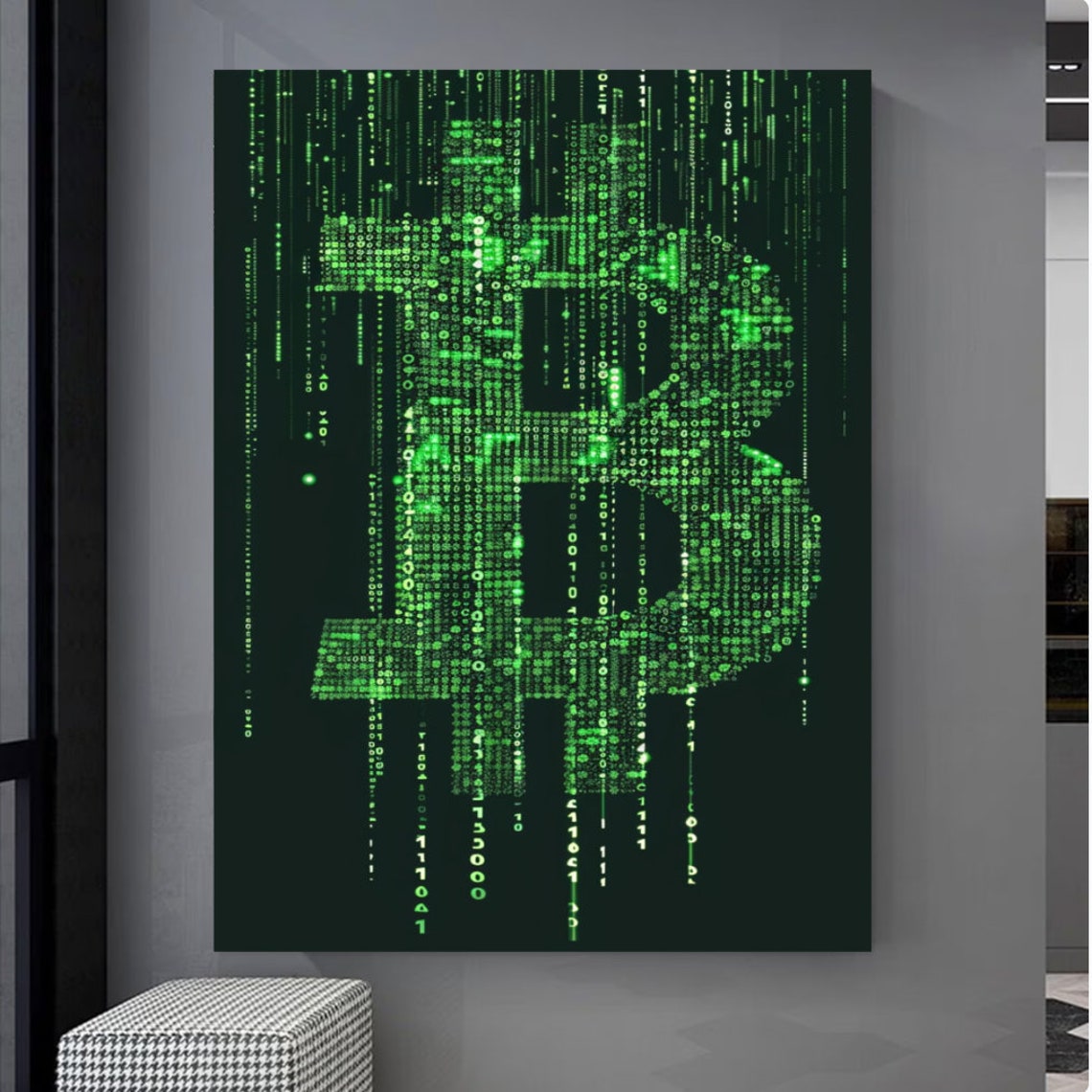 Bitcoin Green Matrix Code Digital Art Crypto Currency Poster - Image 3