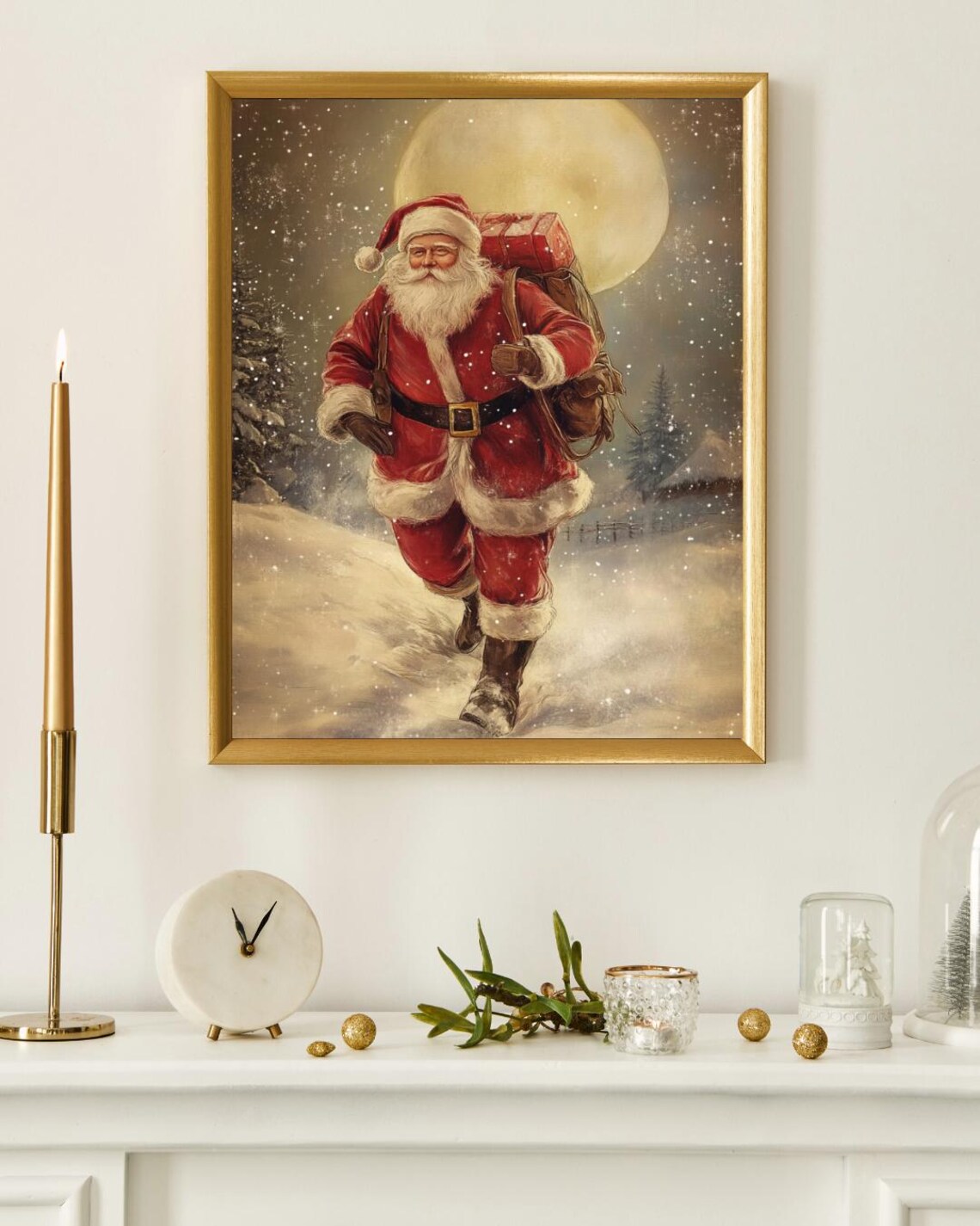 Santa Claus Gift Sack Full Moon Snowy Night Christmas Poster - Image 3