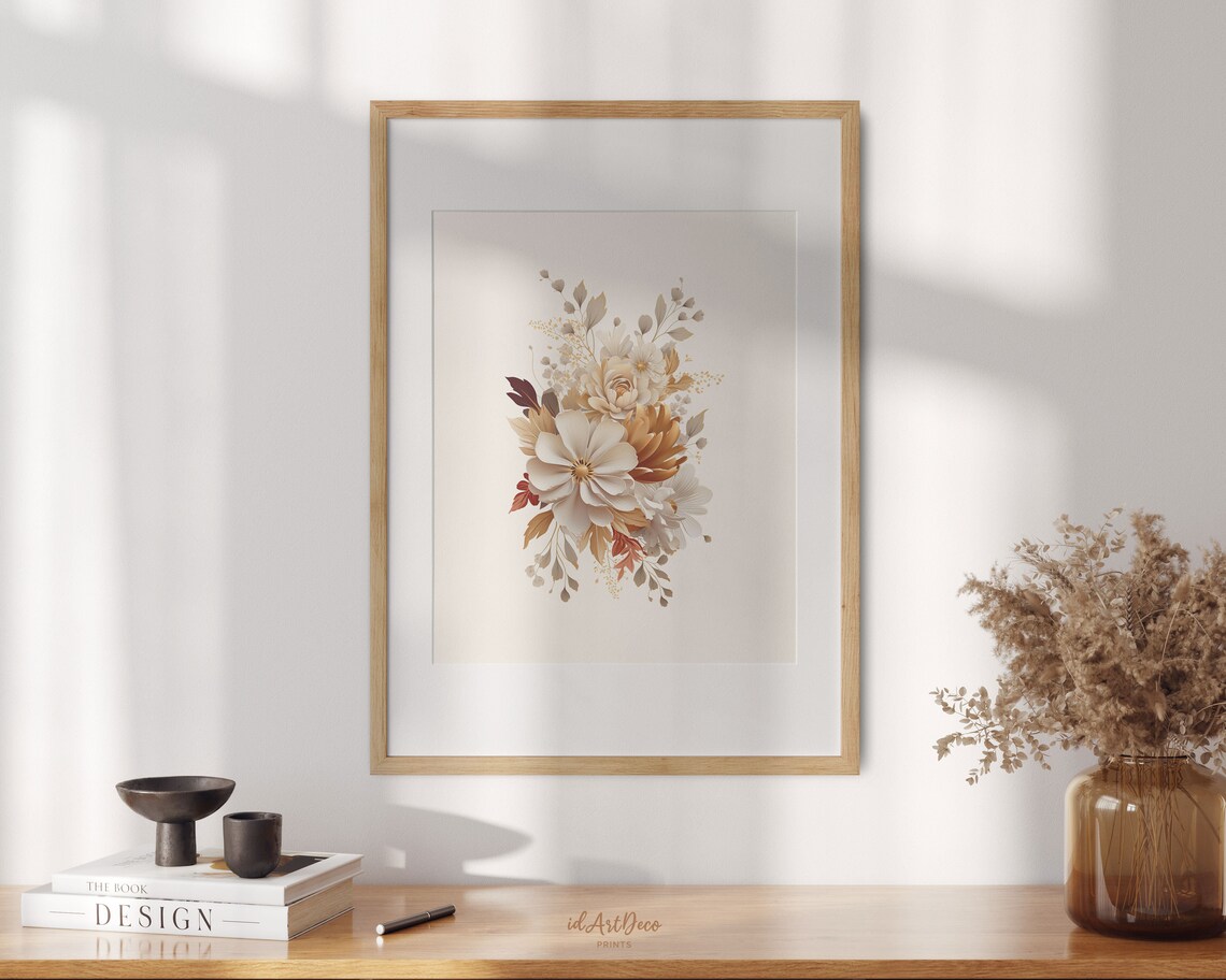 Autumn Rose Bouquet Watercolor Floral Still Life Elegant Poster