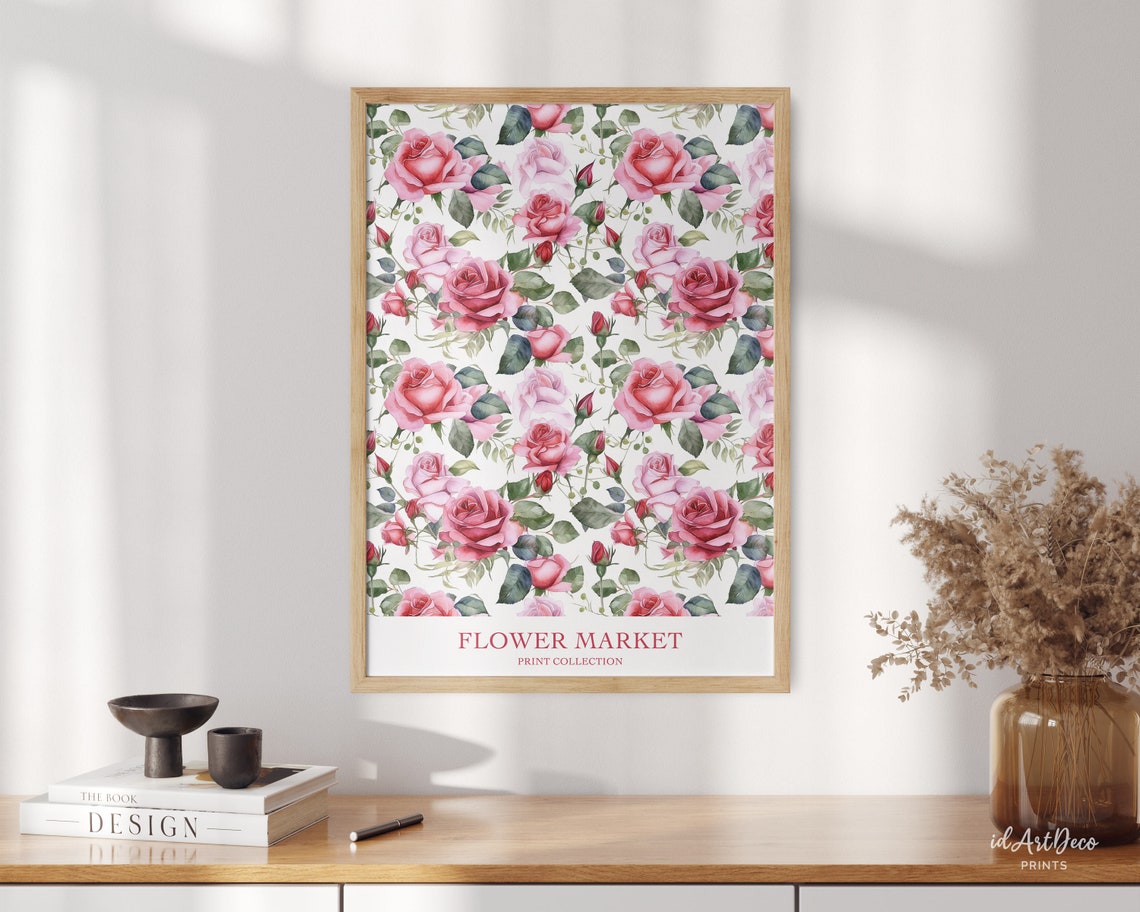 Flower Market Pink Rose Garden Pattern Botanical Wall Poster - Image 2