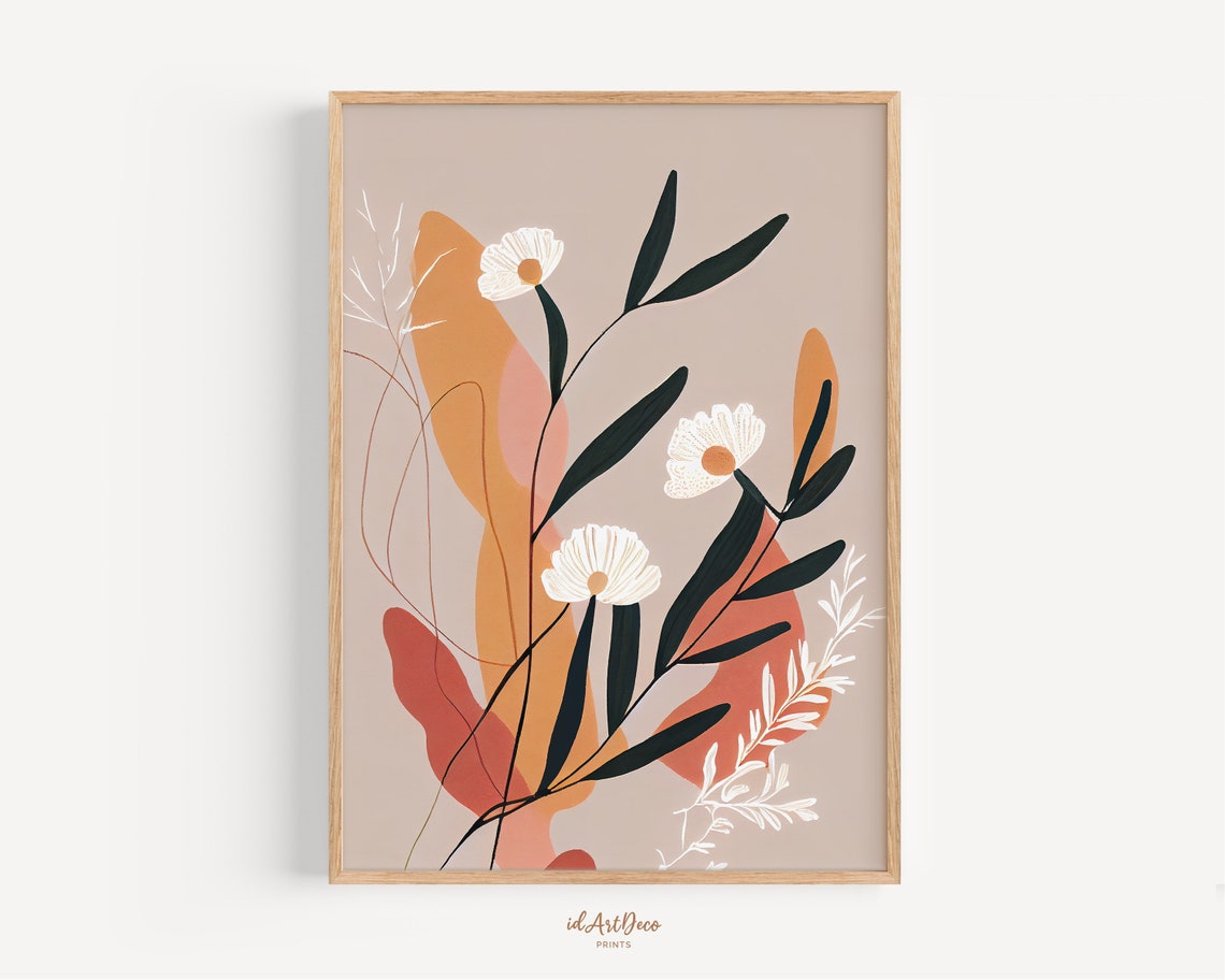 Abstract Wildflower Terracotta Modern Minimalist Botanical Art Poster