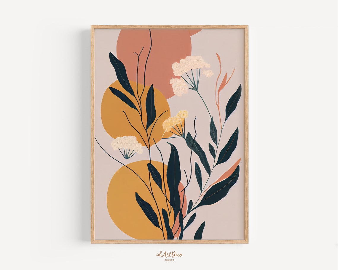 Modern Abstract Terracotta Suns Botanical Leaves Minimalist Poster