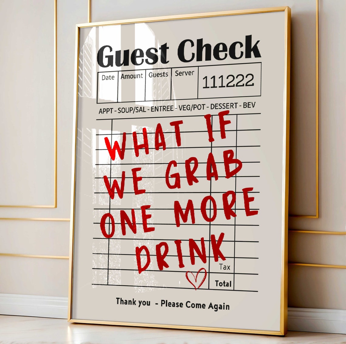 What If We Grab One More Drink Red Retro Guest Check Bar Poster - Image 2