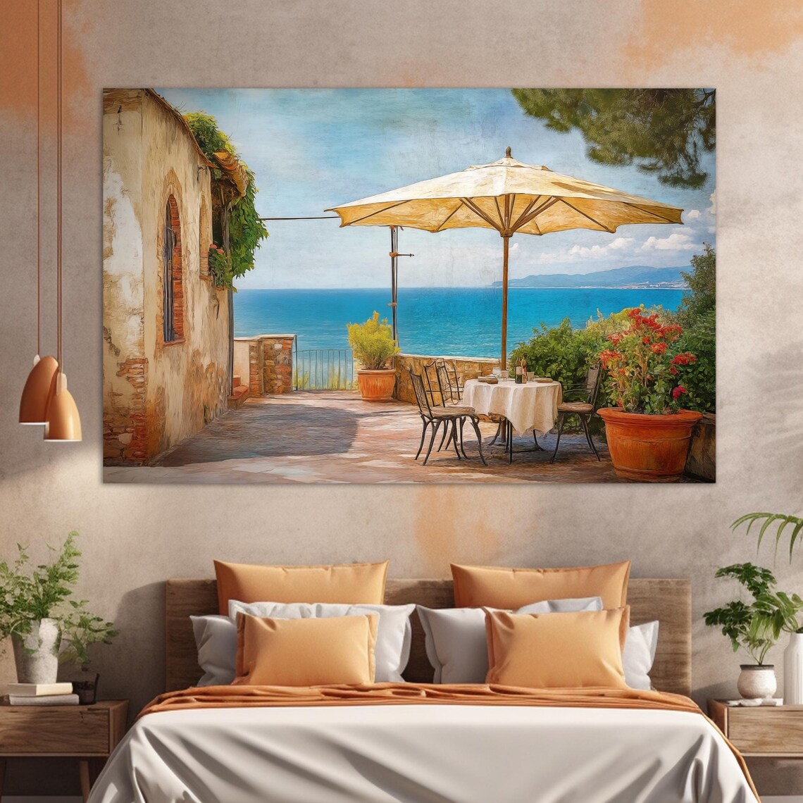 Sicily Italian Cafe Retro Landscape Art Print