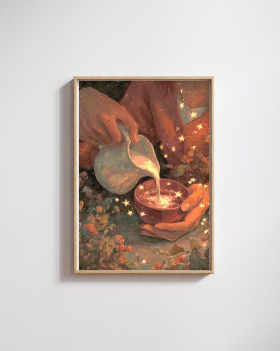 Cozy Autumn Drink Pour Warm Glow Whimsical Painterly Kitchen Poster