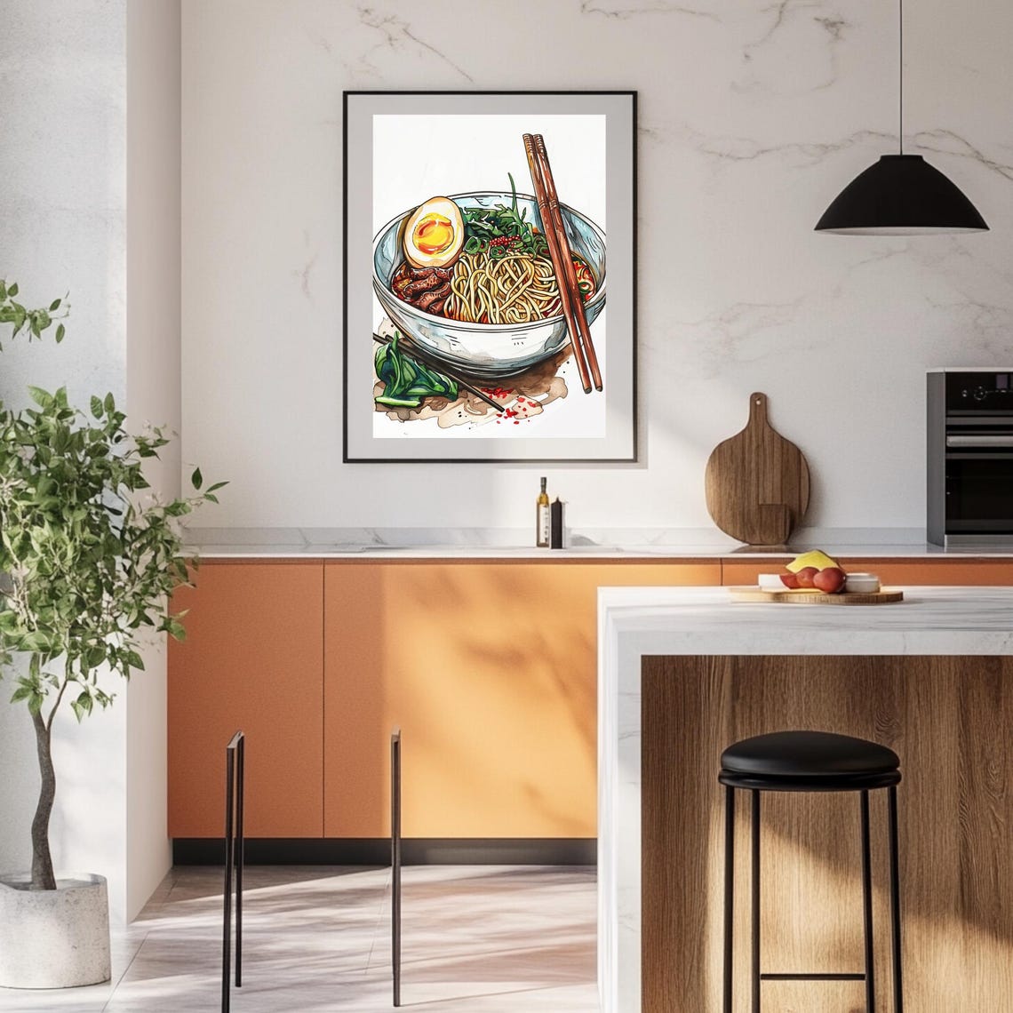 Japanese Ramen Bowl Watercolor Illustration with Chopsticks Poster - Image 2