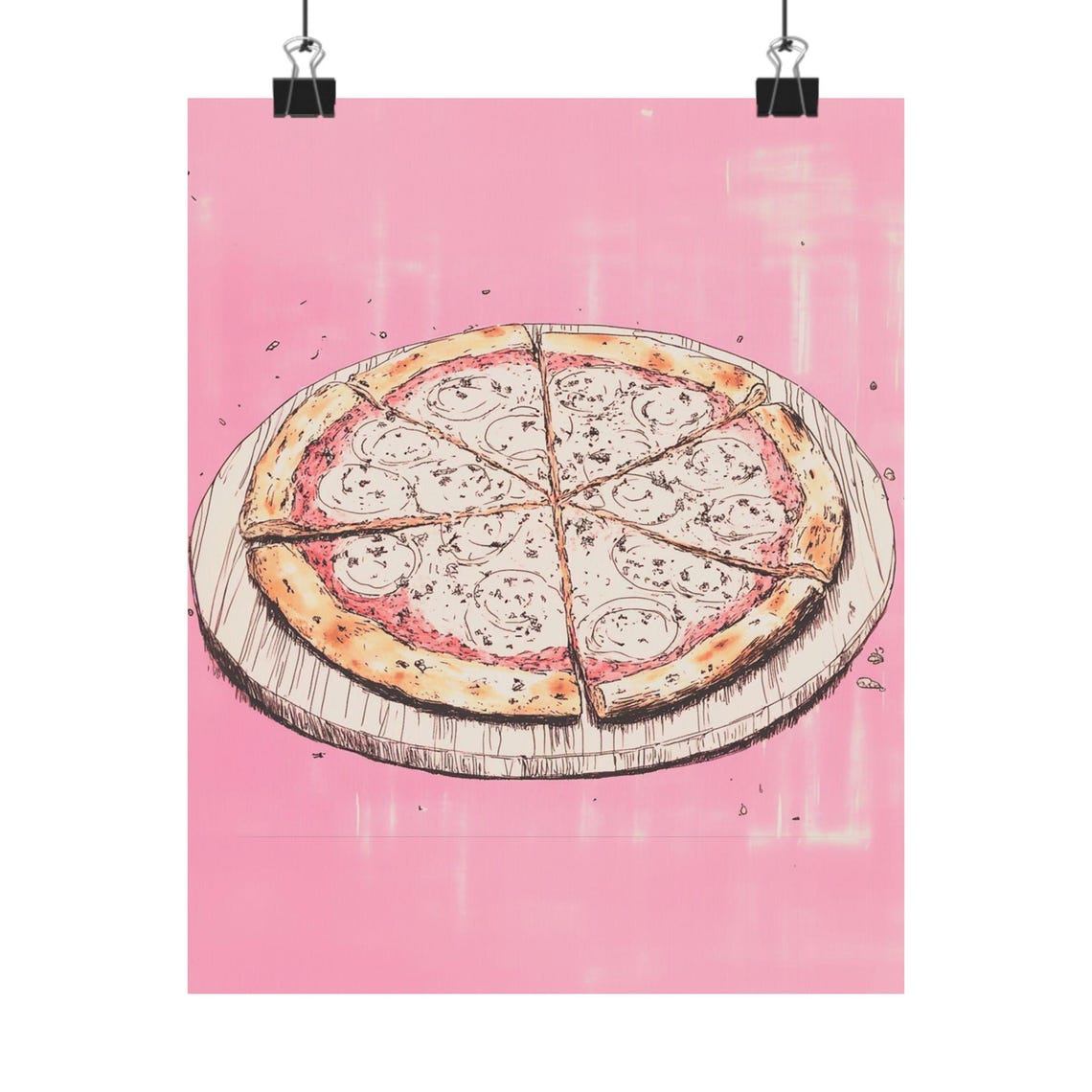 Whole Pizza Hand-Drawn Sketch Illustration on Pink Background Poster - Image 3
