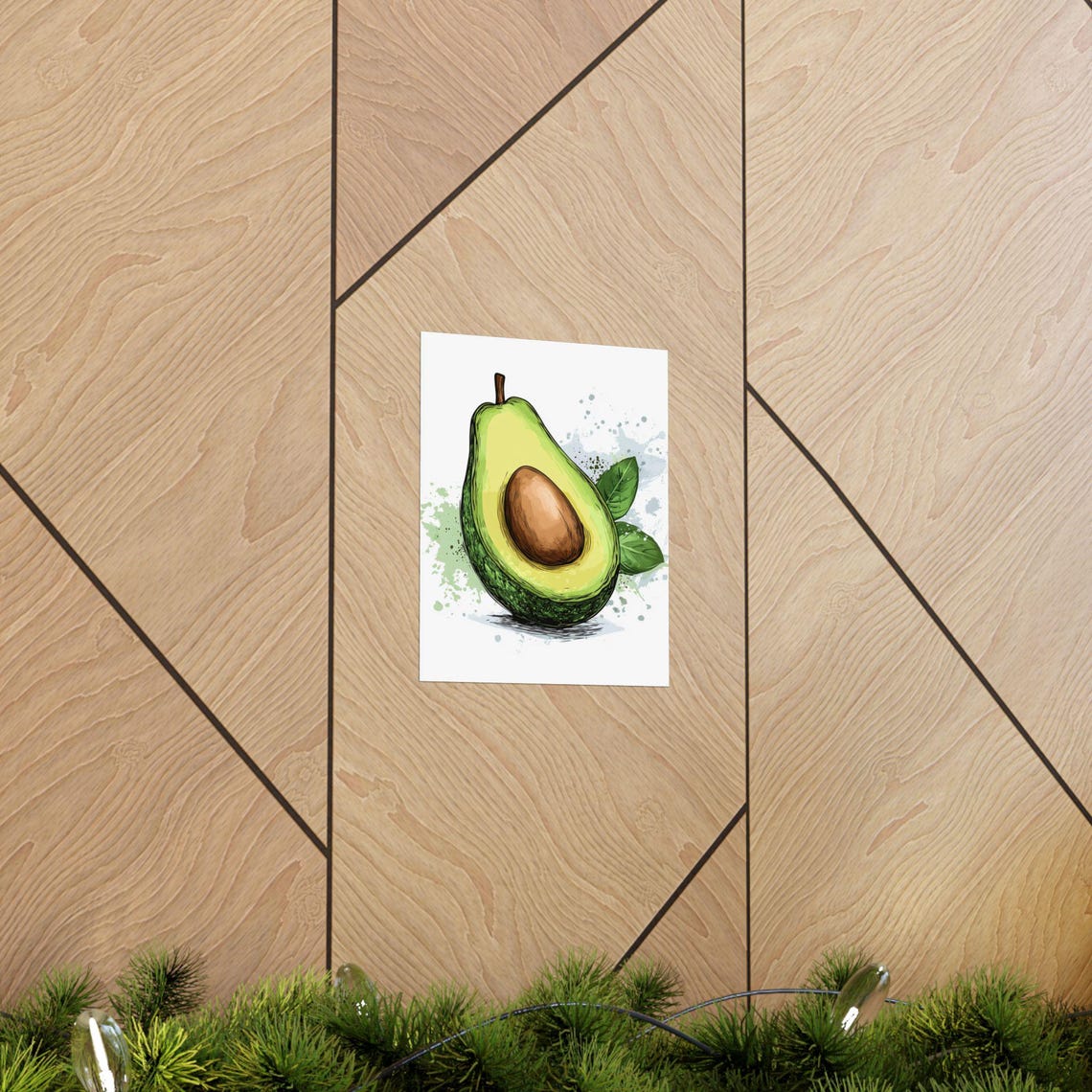 Halved Avocado Watercolor Splash Healthy Kitchen Food Poster - Image 2