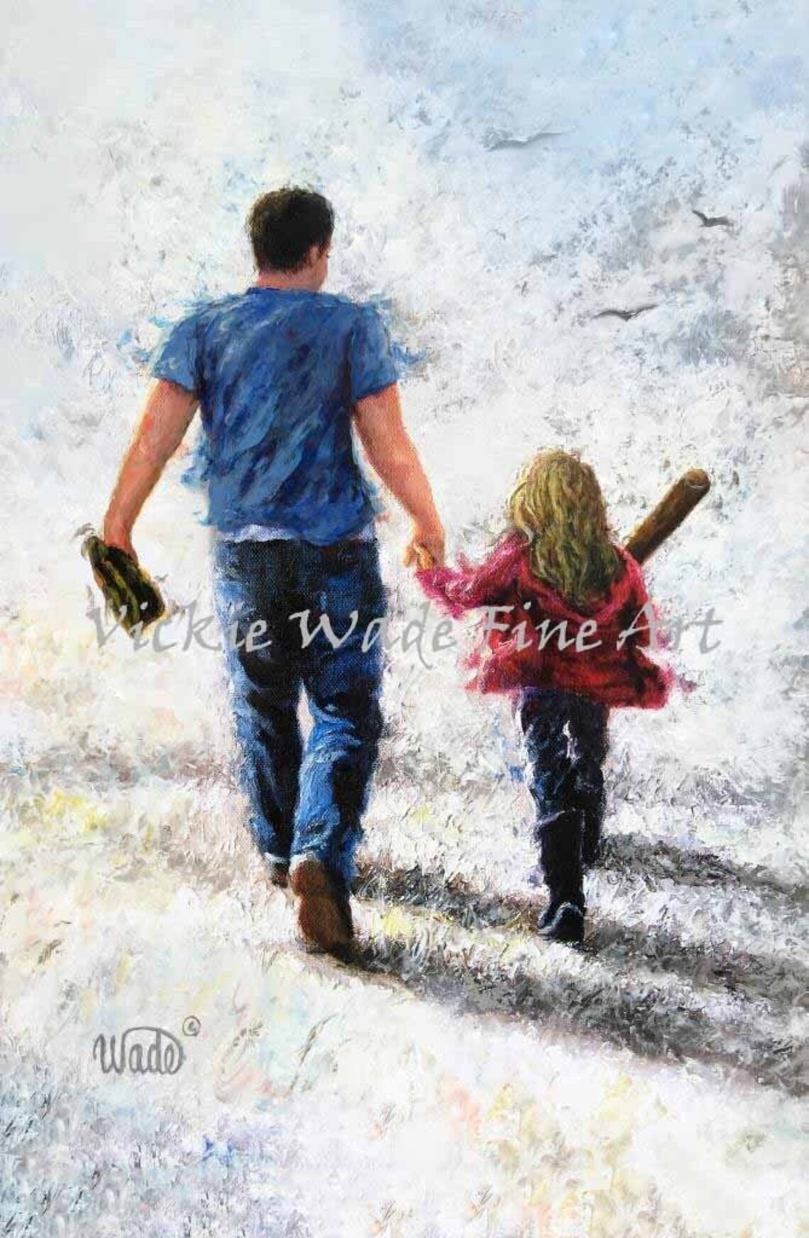 Father And Little Daughter Walking Together With Baseball Gear Poster