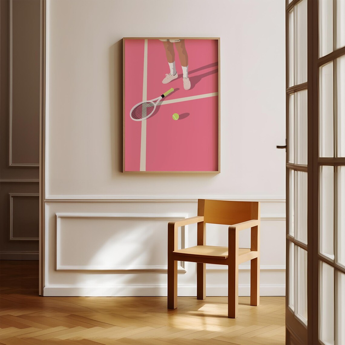 Pink Tennis Court Print, Retro Minimalist Art - Image 4