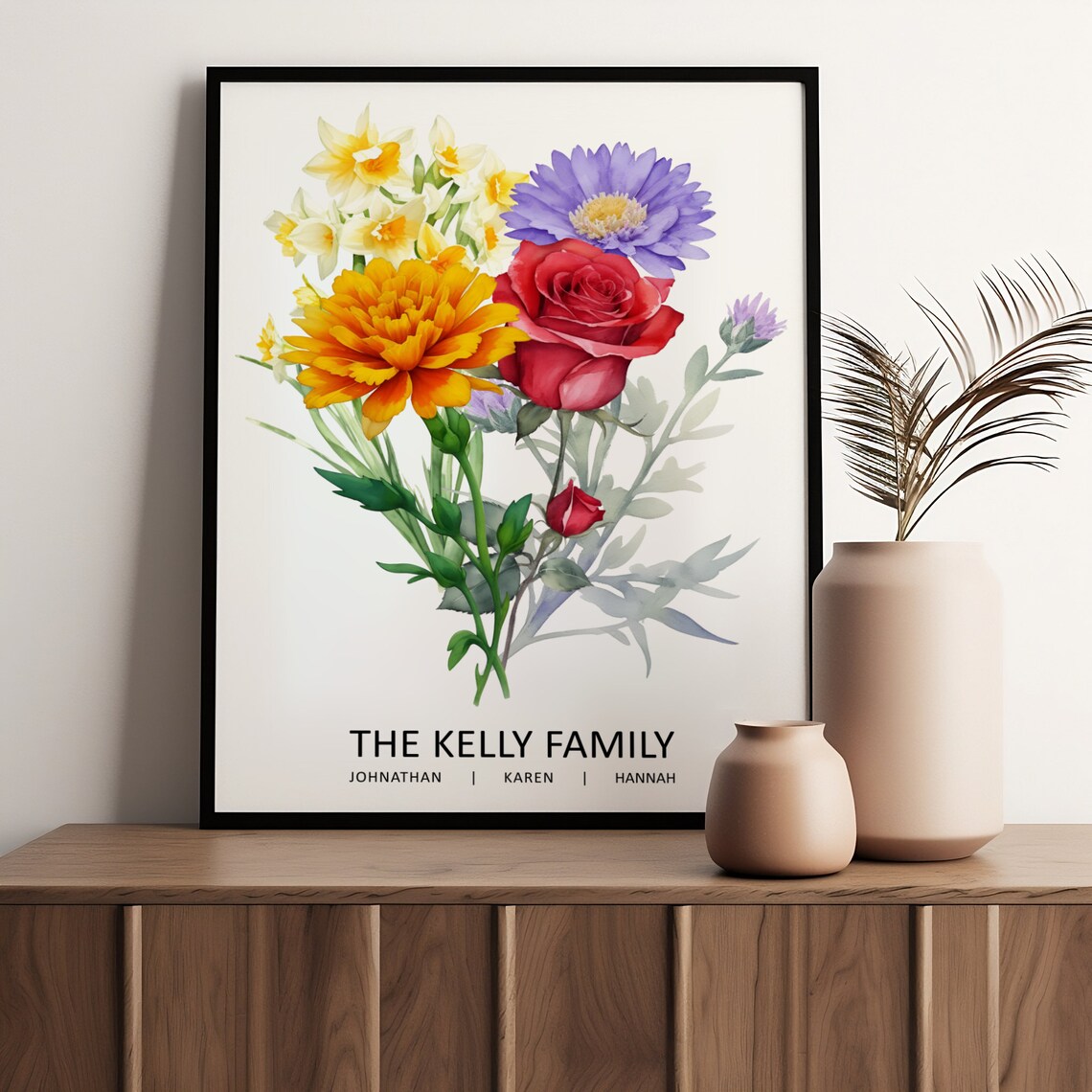 Birth Month Flower Bouquet Personalized Family Name Floral Poster - Image 4