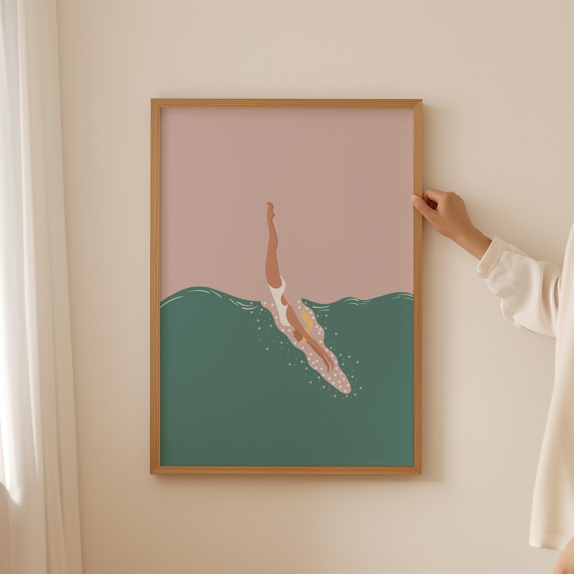 Woman Diving In Pool Vintage Print, Retro Swimming Pool