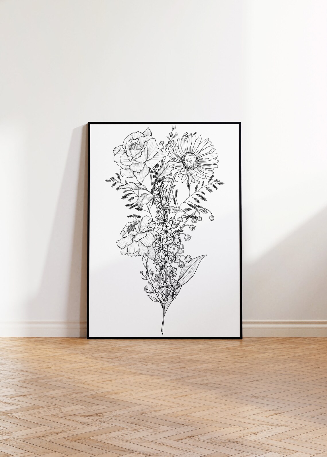 Custom Birth Flower Bouquet Tattoo Minimalist Art Print - Image 4