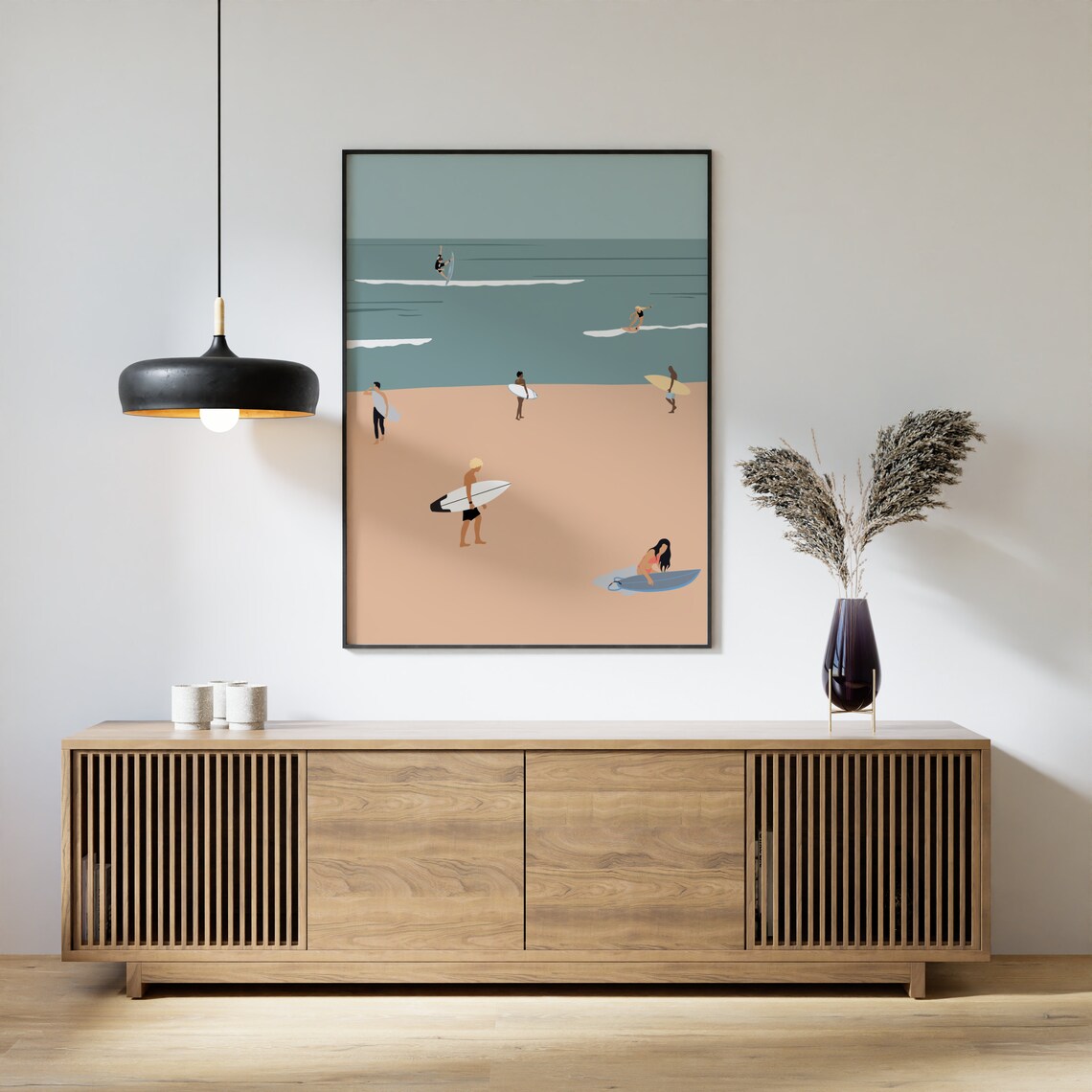 Surfers At Beach Minimalist Poster, Beach House Decor - Image 4