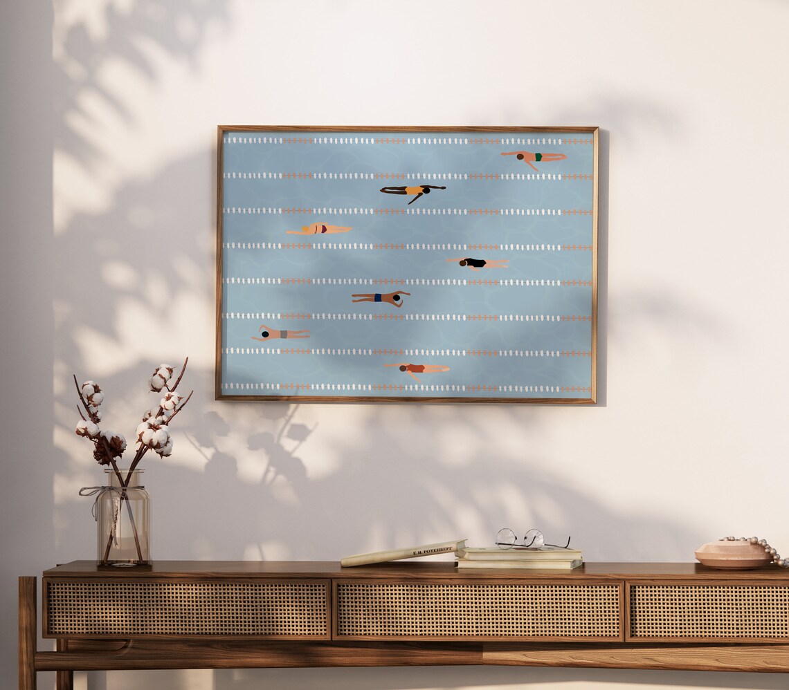 Tiny Swimmers Art, Minimalist Summer Poster - Image 2