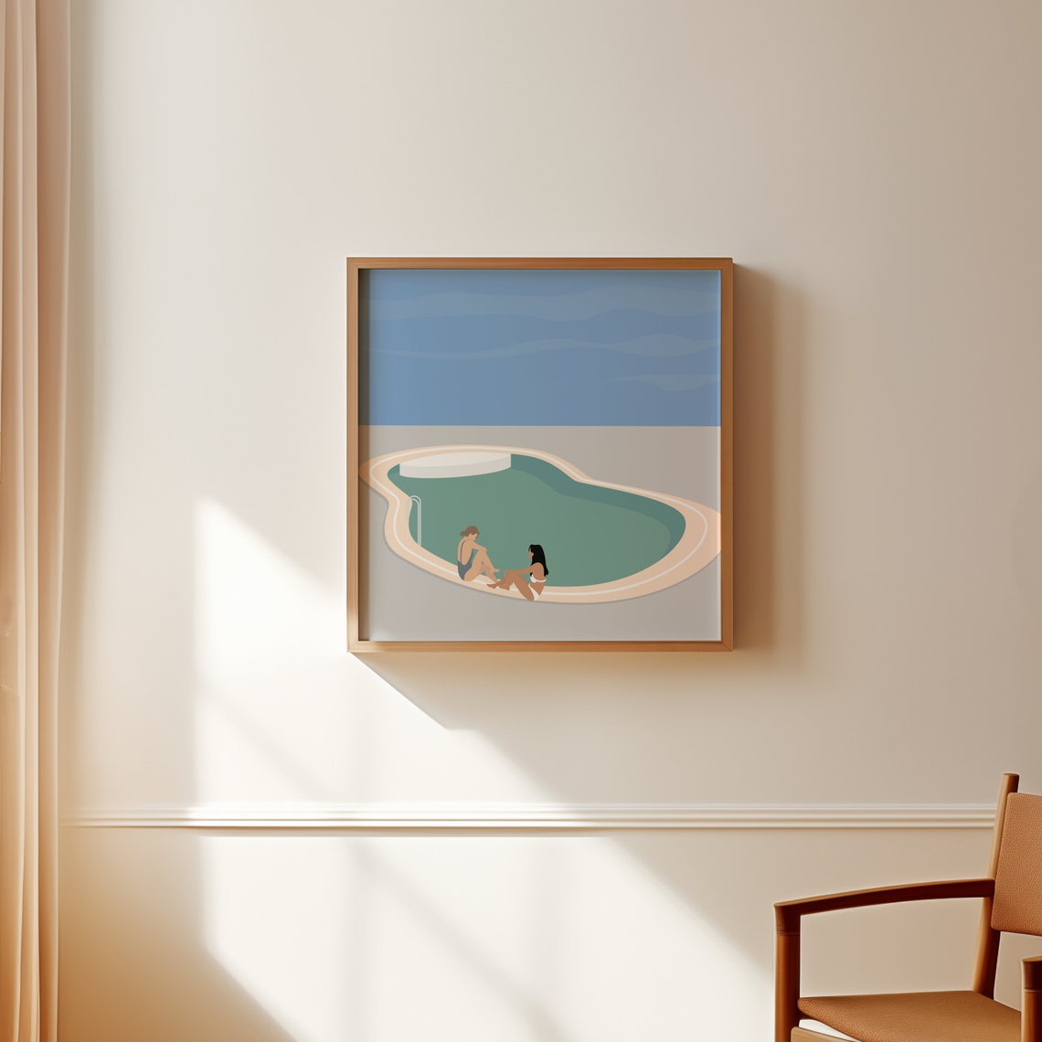 Two Women Sitting at Pool Edge Summer Friendship Minimalist Poster - Image 4