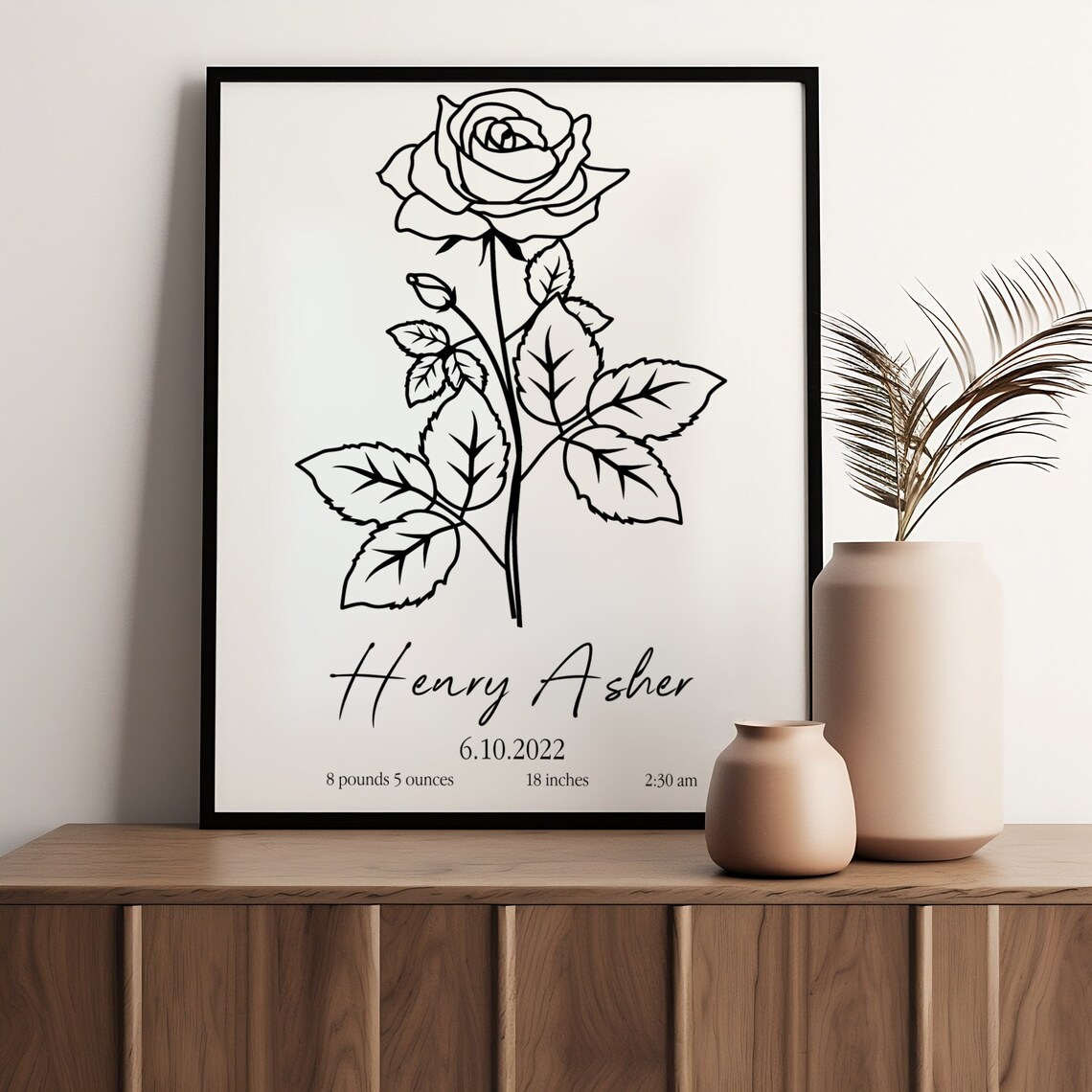 Personalized Birth Announcement Flower Line Art New Baby Gift Poster - Image 3