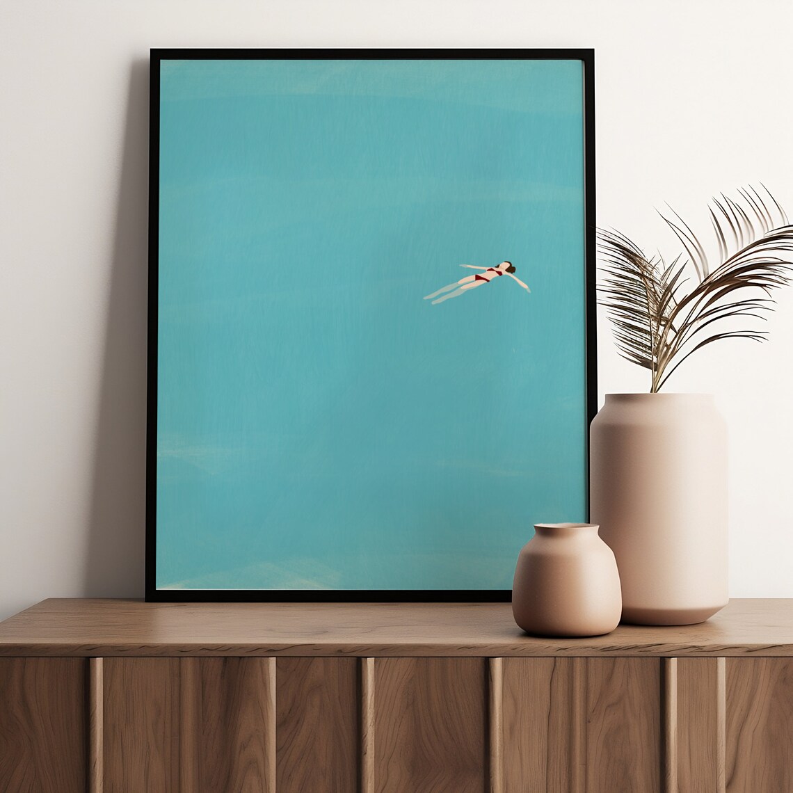 Tiny Girl Floating In Pool Minimalist Art Print - Image 3