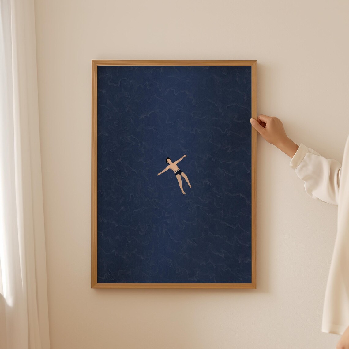 Man Floating In Water, Minimalist Summer Pool Print