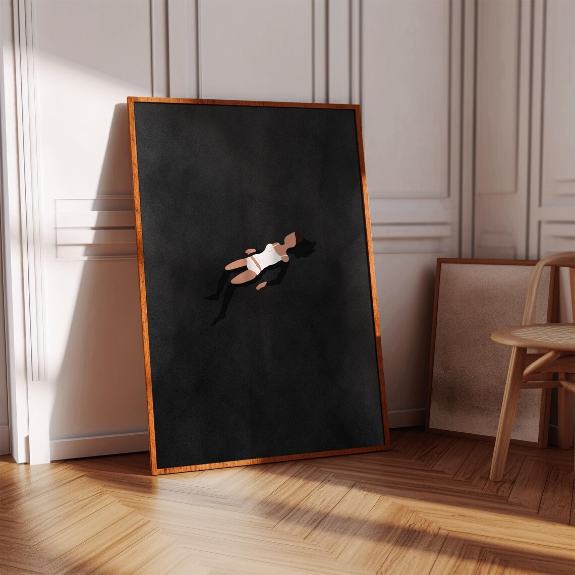 Woman Floating in Black Water, Minimalist Art Print - Image 3
