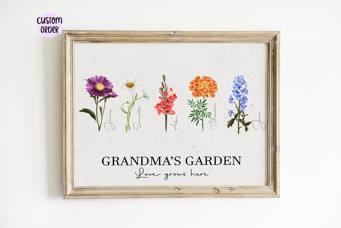 Custom Order Family Birth Month Watercolor Flowers