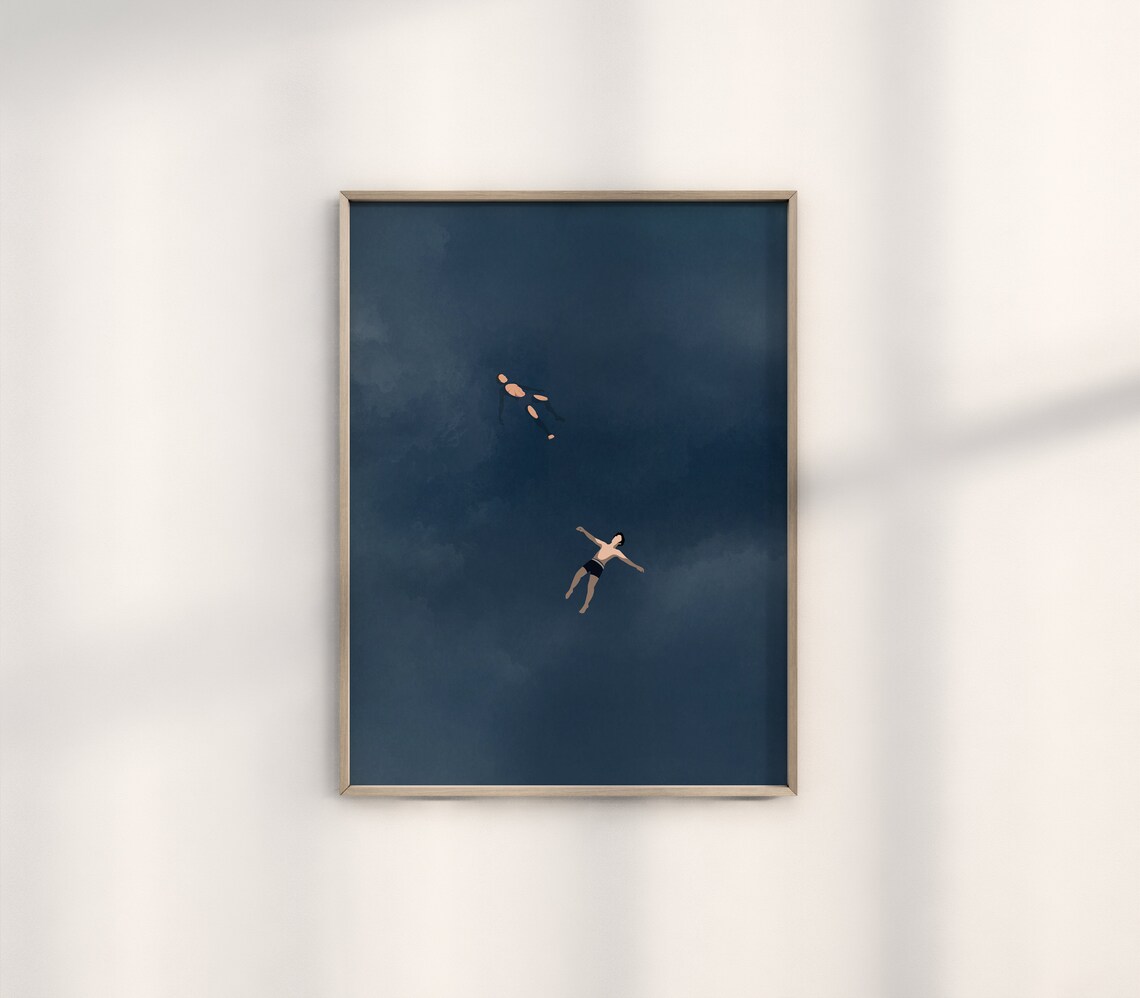 Men Floating In Clouds Minimalist Art Print