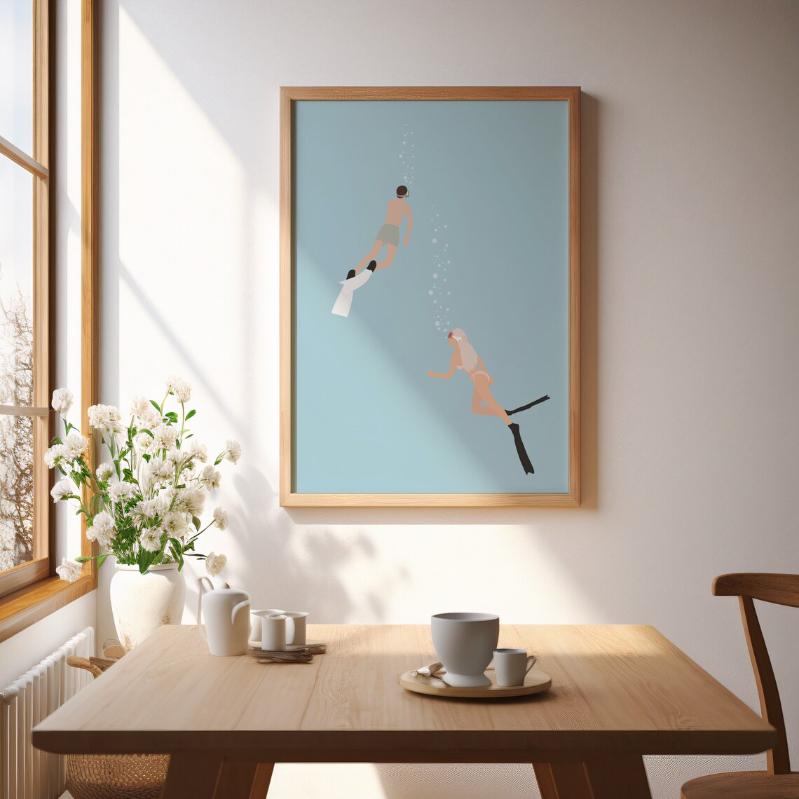 Man and Woman Diving Minimalist Summer Pool Print - Image 4