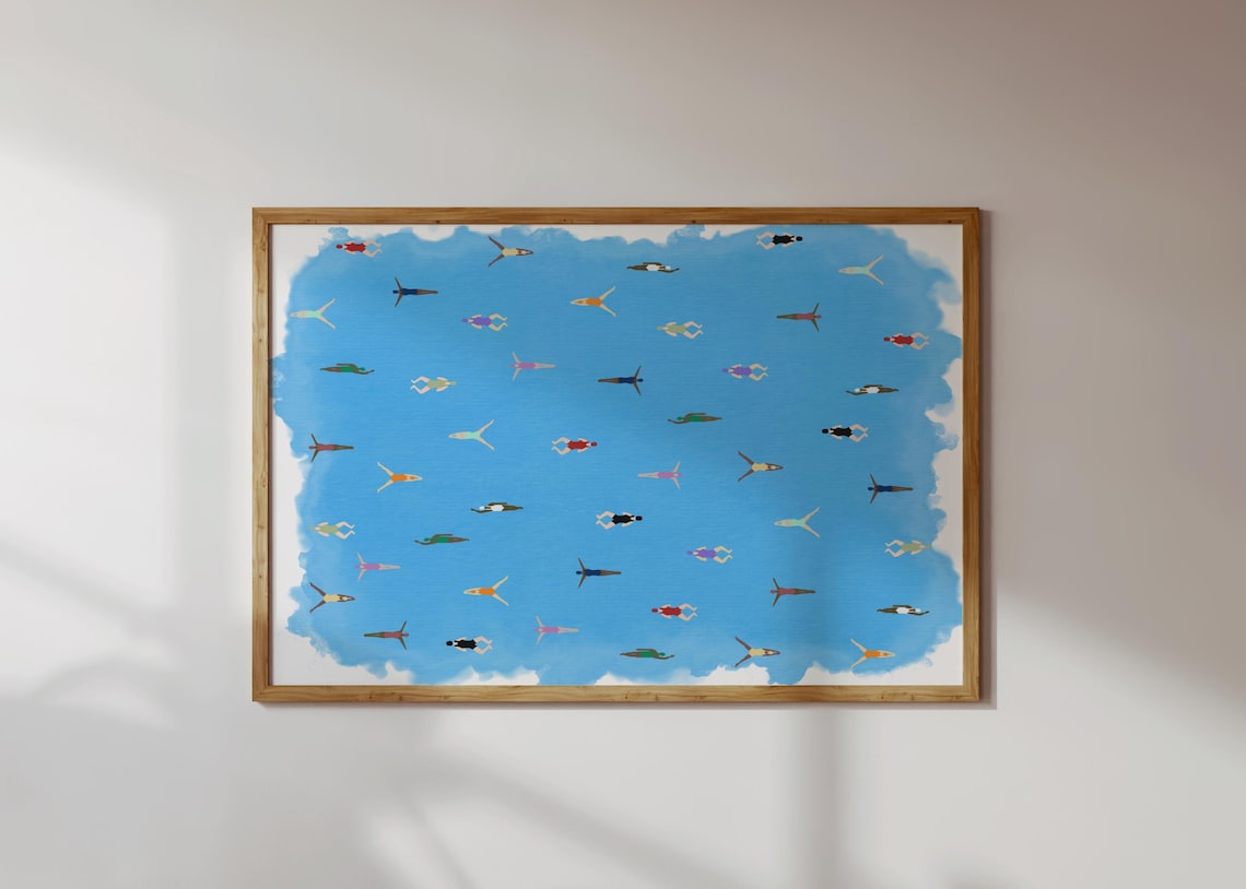 Tiny Women Swimming Watercolor Art Print, Minimalist - Image 4