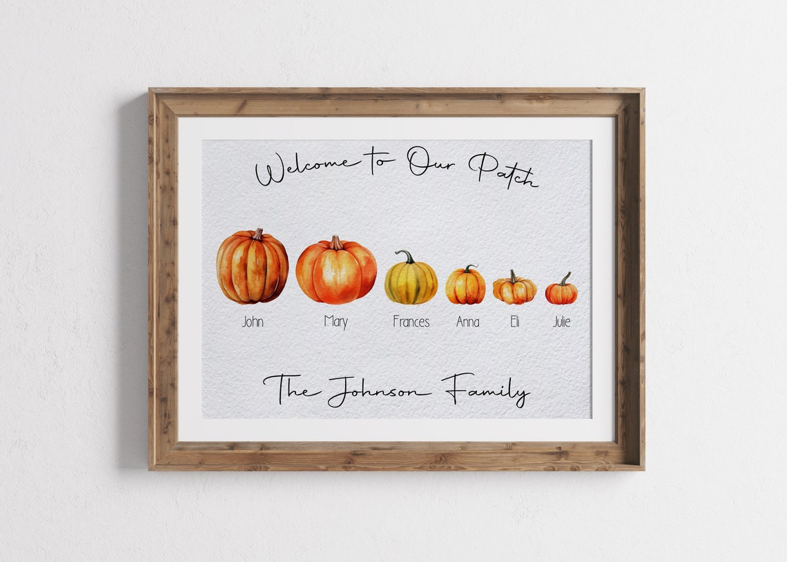 Welcome To Our Patch Watercolor Pumpkin Family Custom Name Fall Poster