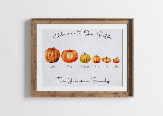 Welcome To Our Patch Watercolor Pumpkin Family Custom Name Fall Poster
