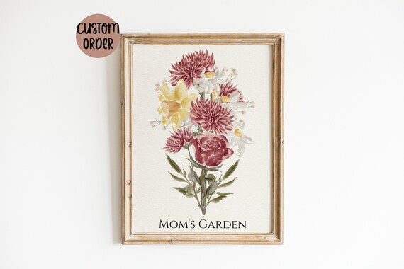 Personalized Birth Flower Bouquet Garden Art Print