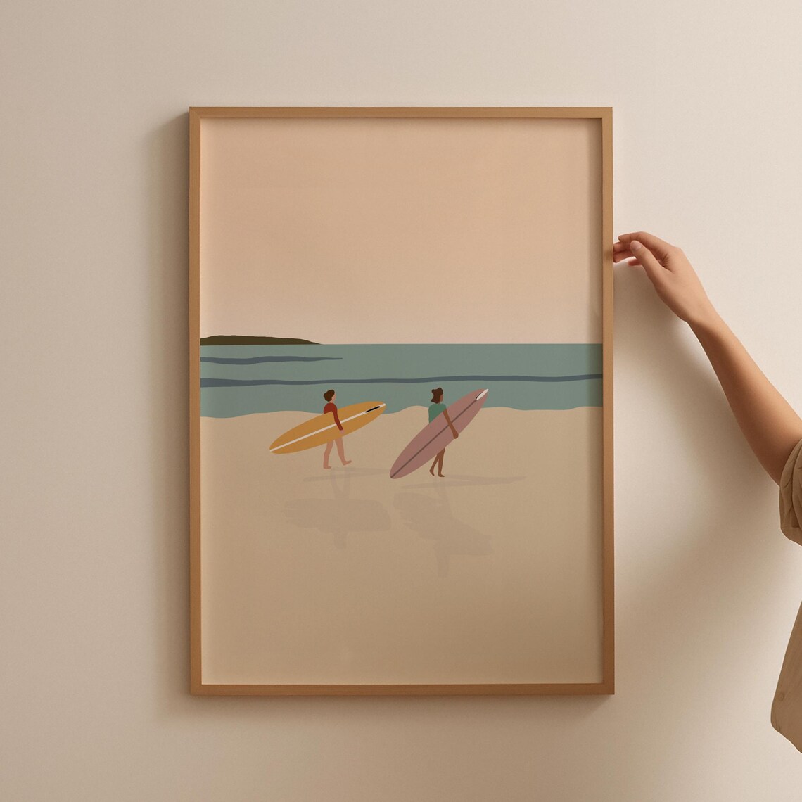 Surfers At Beach Minimalist Summer Art Print