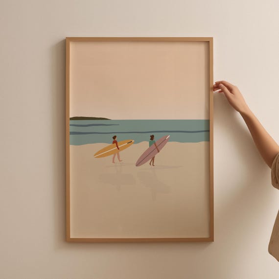 Surfers At Beach Minimalist Summer Art Print