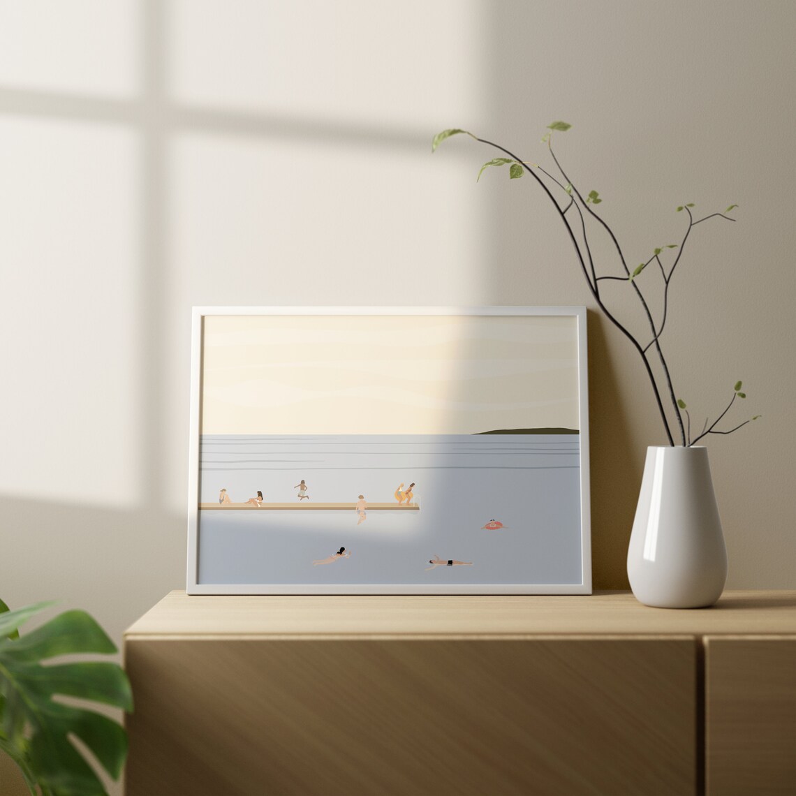 Tiny People Swimming In Lake, Minimalist Art Print - Image 4