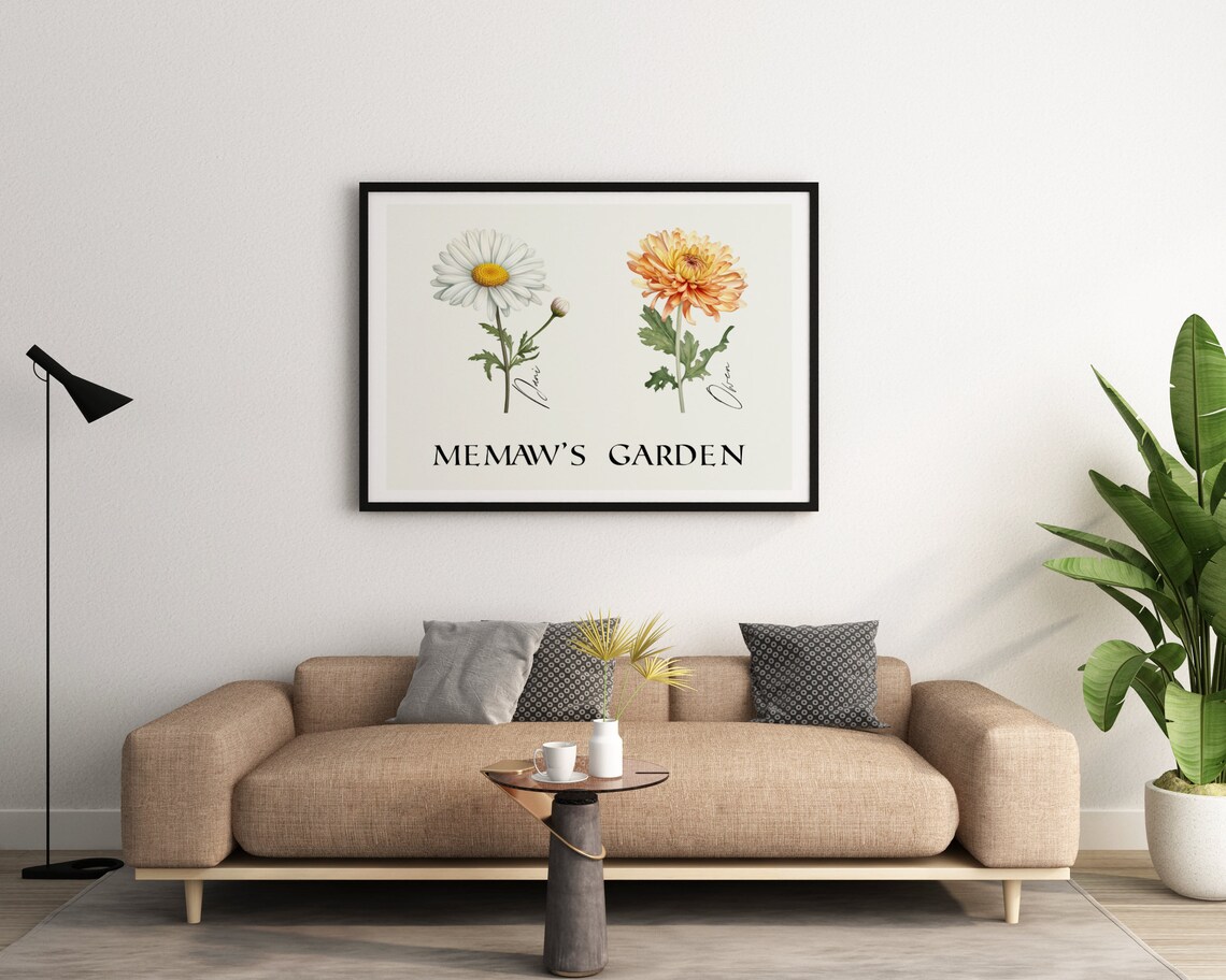 Grandmas Garden Birth Flowers Watercolor Botanical Family Poster - Image 3