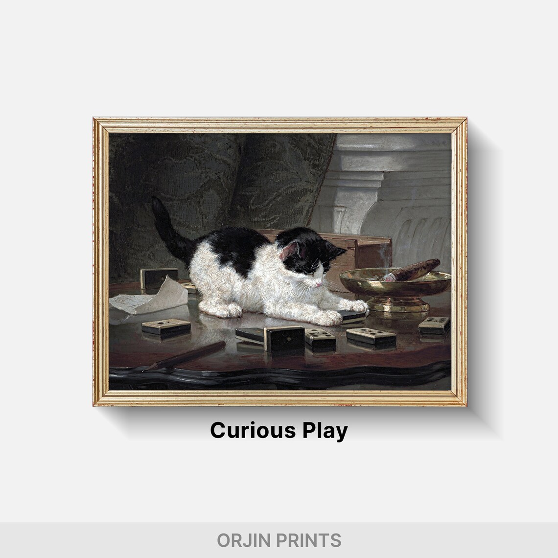 Vintage Cat Playing Dominoes Classic Oil Painting Style Wall Art - Image 2