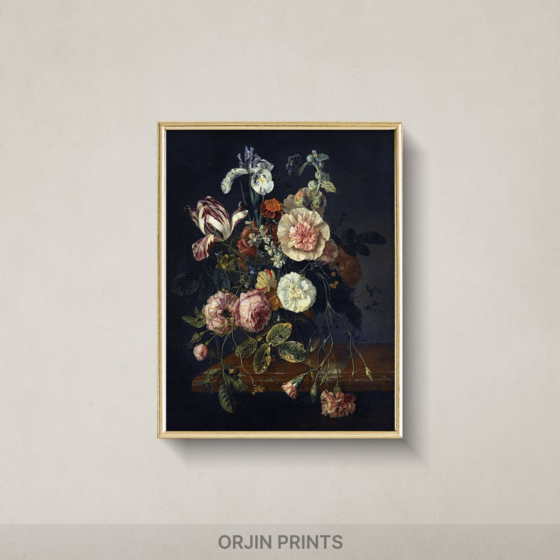 Dutch Still Life Roses Tulips Iris Dark Background Classic Poster