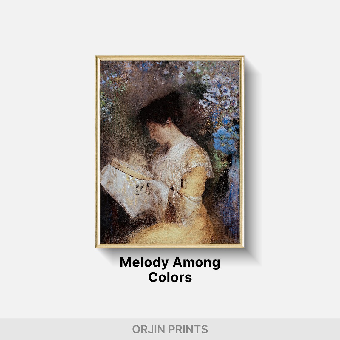 Woman In Golden Dress Reading Vintage Impressionist Style Poster - Image 2