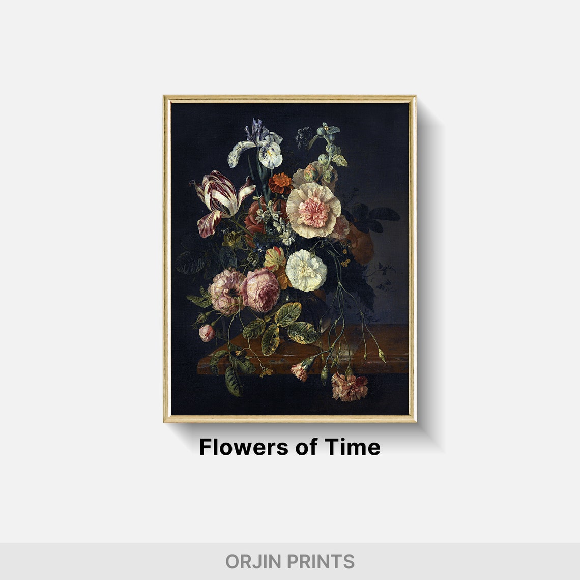Dutch Still Life Roses Tulips Iris Dark Background Classic Poster - Image 2