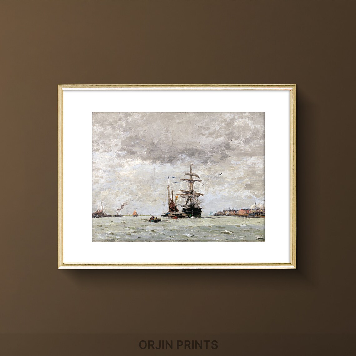 Tall Ship at Sea Impressionist Marine Painting Nautical Wall Art