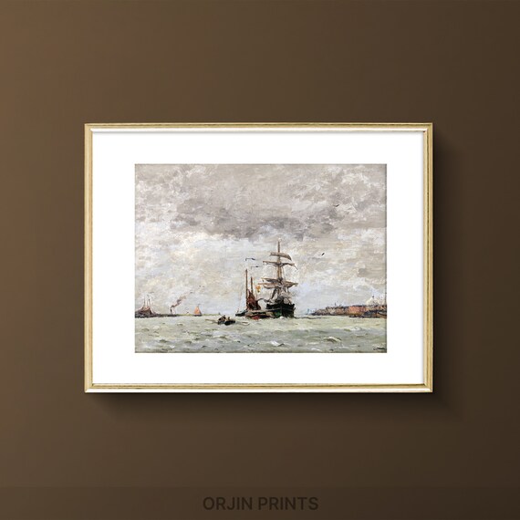 Tall Ship at Sea Impressionist Marine Painting Nautical Wall Art