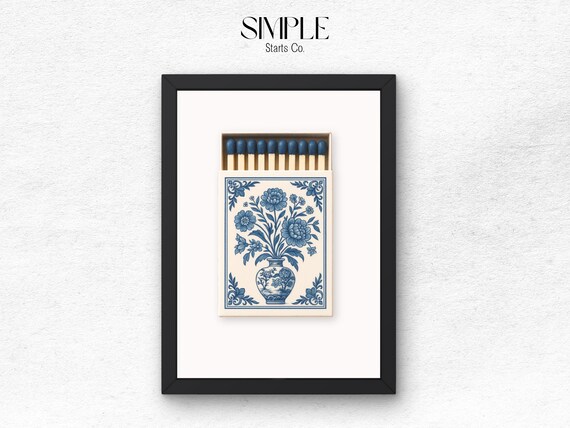 Chinoiserie Blue Floral Matchbox Art Blue White Decor Poster