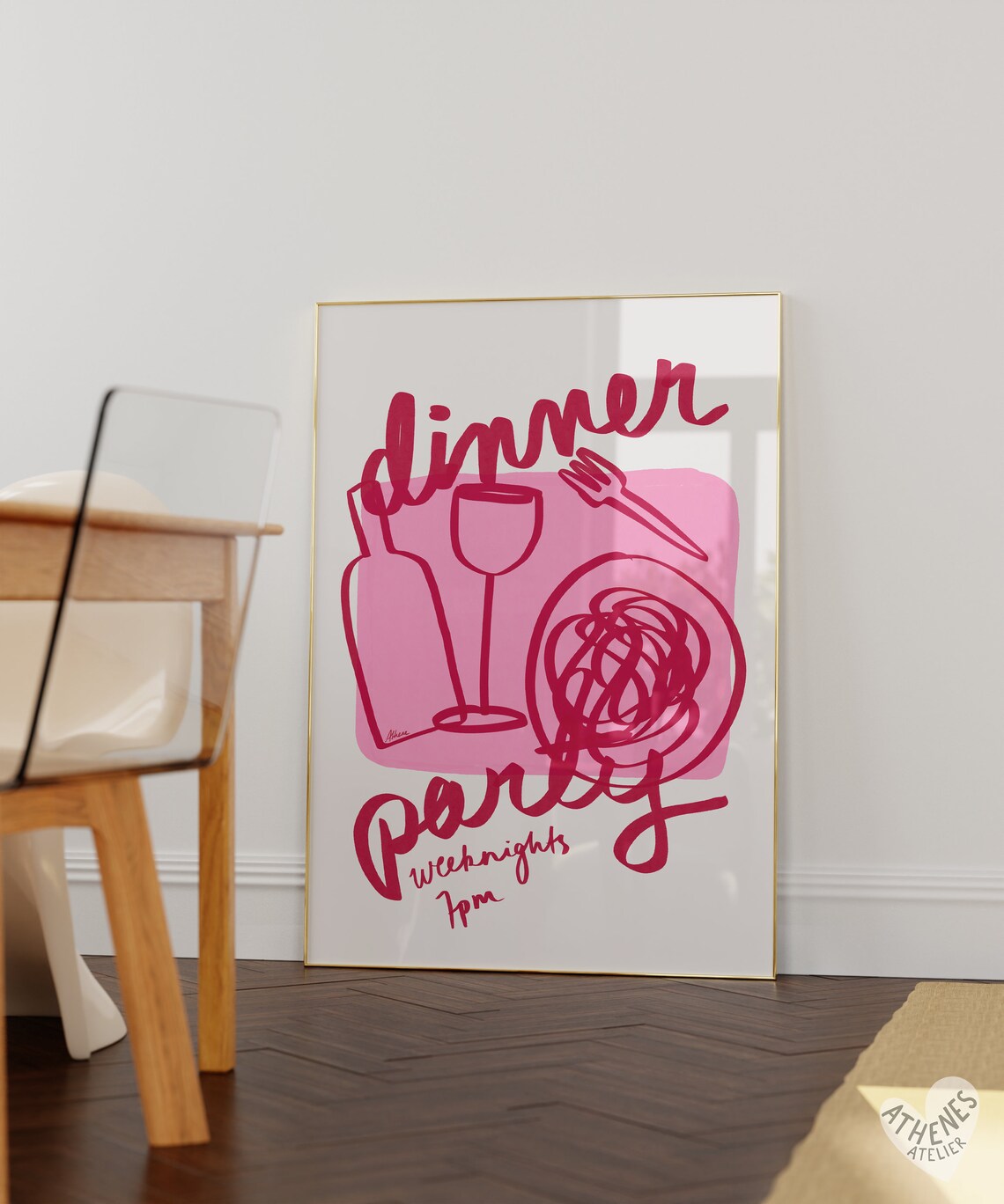 Dinner Party Poster, Danish Pastel Kitchen Art Print