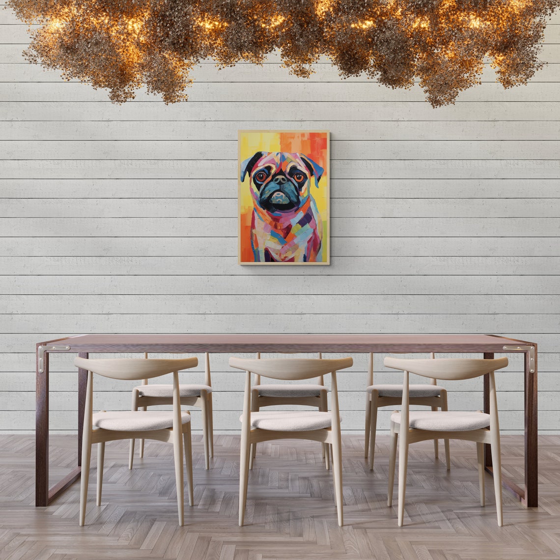 Colorful Pug Pop Art Portrait Warm Yellow Rainbow Dog Art Poster - Image 2