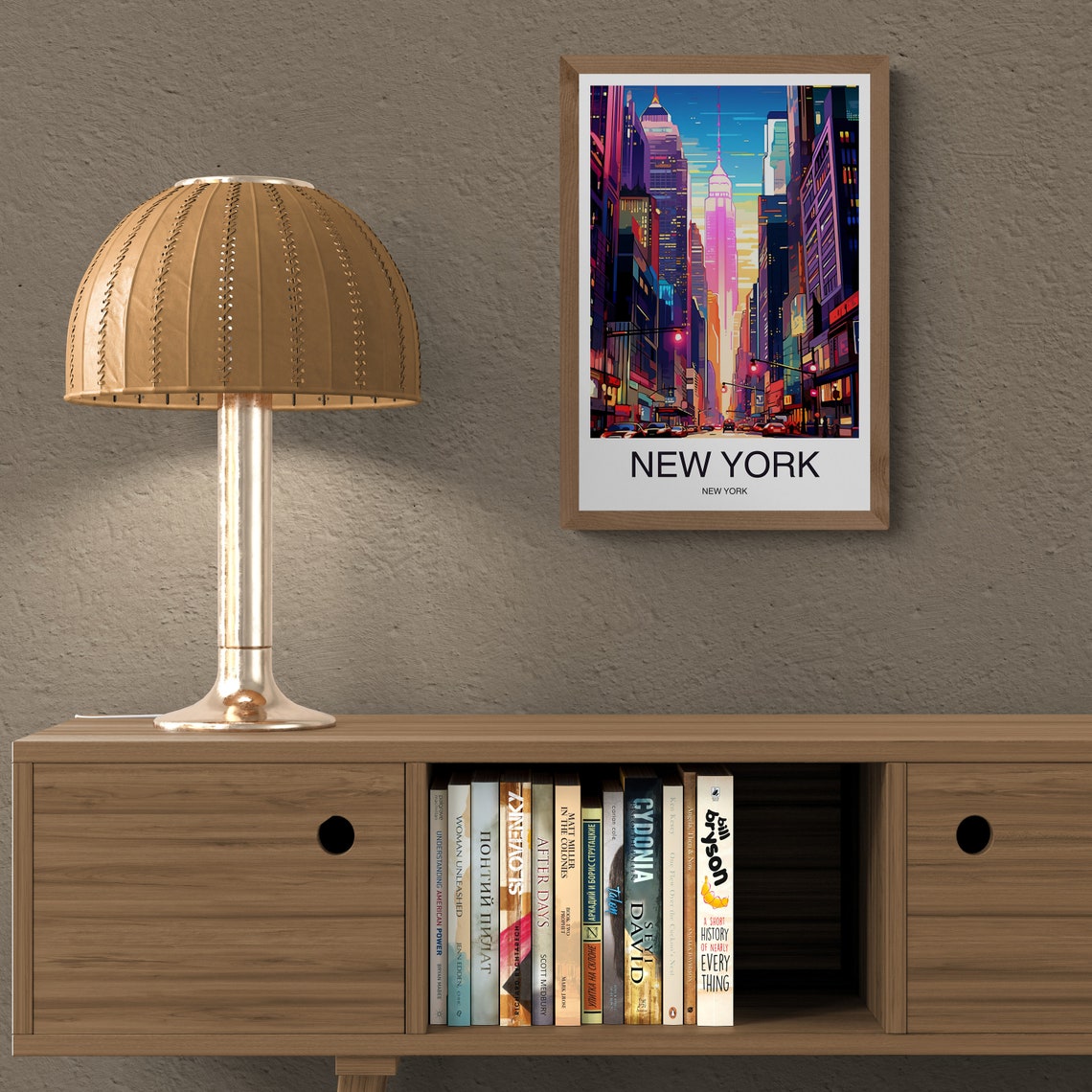 New York City Neon Street Canyon Skyline at Night Travel Poster - Image 2