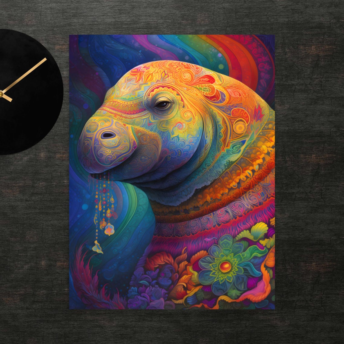 Colorful Manatee Paisley Pattern Rainbow Ocean Animal Art Poster