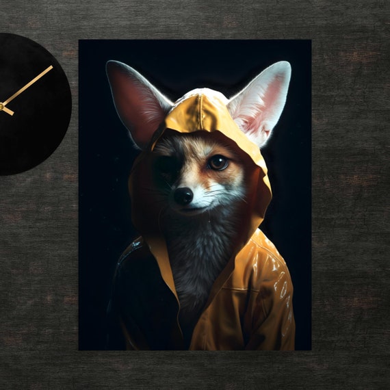 Fennec Fox In Raincoat Poster Art Wall Print Funny Animals Clothed Animal Cute