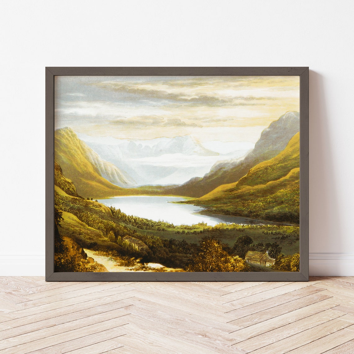 Vintage English Lake And Mountains Landscape Oil Painting 130 - Image 2