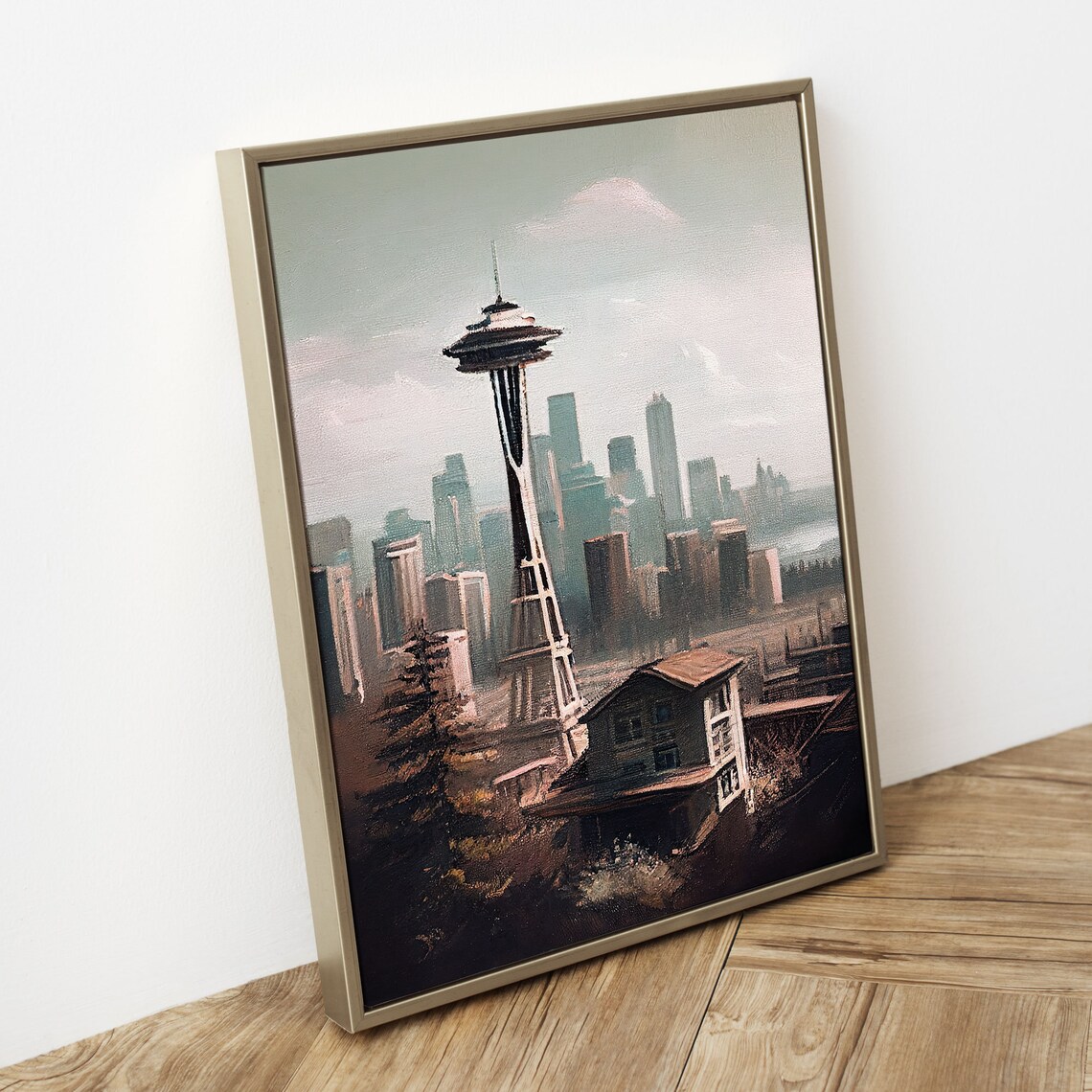 Seattle Space Needle Skyline Vintage Oil Painting Art Poster - Image 3